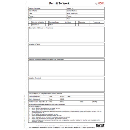 Permit to Work Book Code DB73