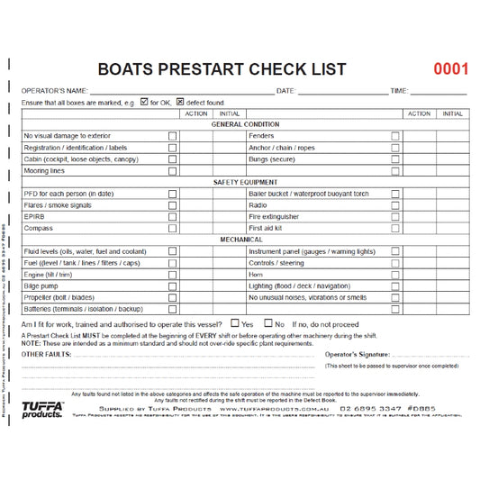 Pre Trip Boat Prestart Checklist Books Code DB85